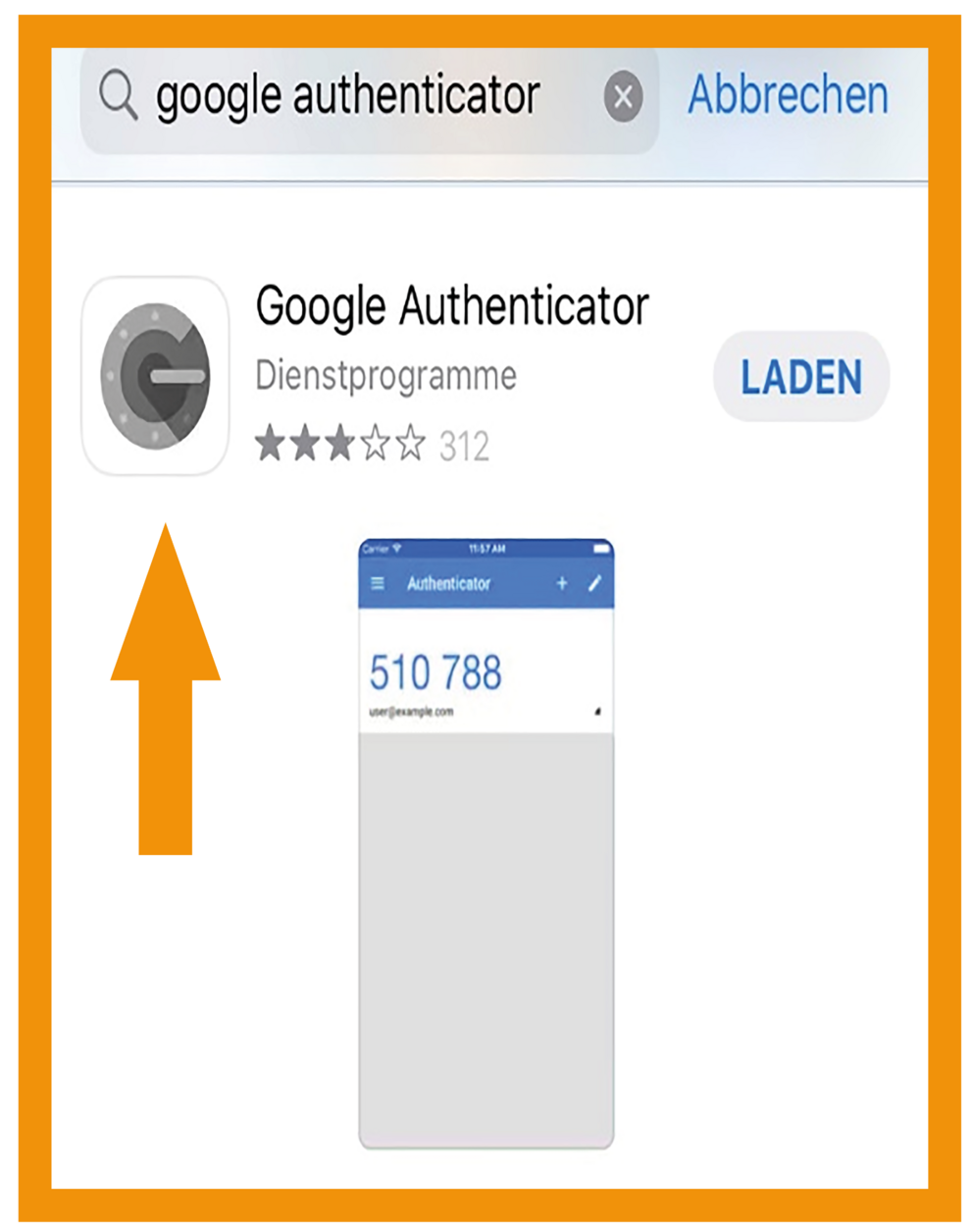 iOS Google Authenticator Schritt 1